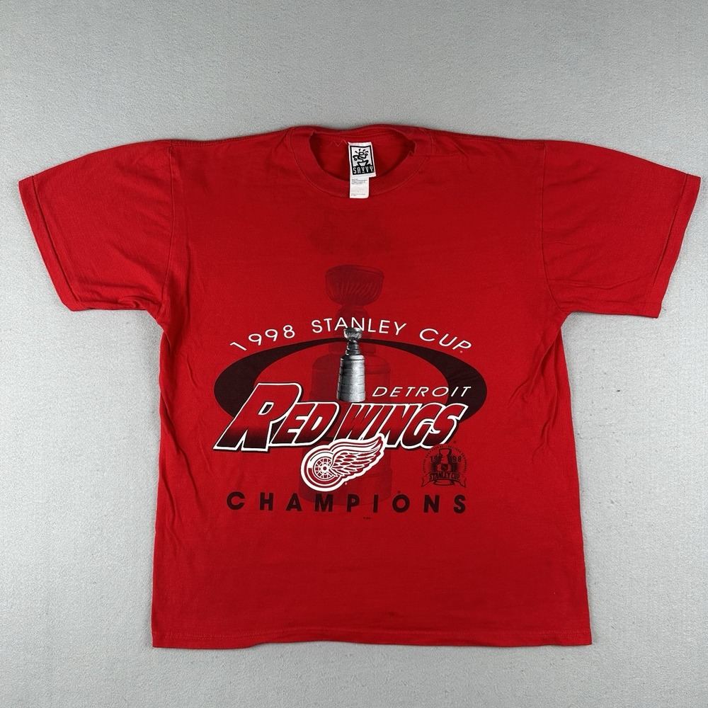 Vintage 90s Detroit Red Wings Shirt Men's Large Red 1998 Stanley Cup Champions